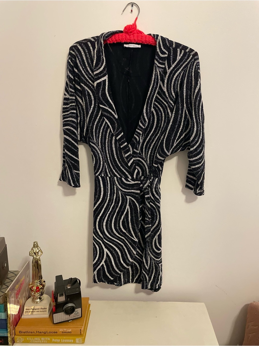 Zara Trafaluc Black Wrap Dress with Shimmer Detail
